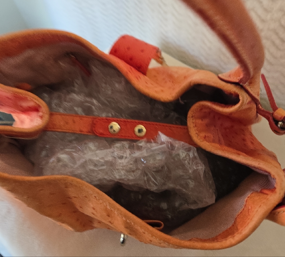 Dooney And Bourke Orange Ostrich Leather Satchel Handbag - Picture 9 of 12
